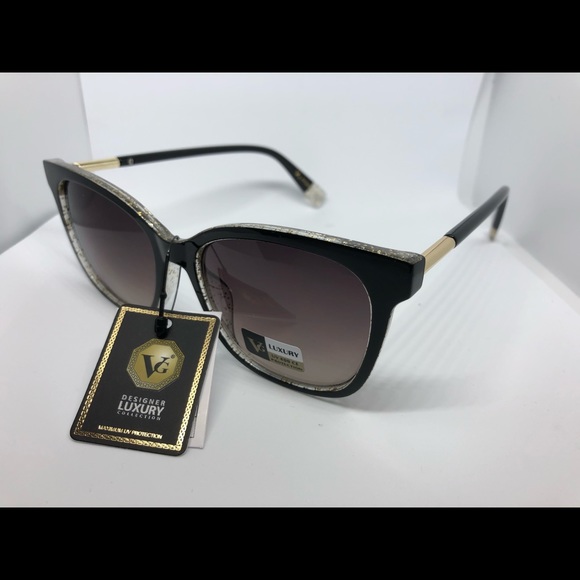 🆕 VG Black with Gold Sparkle Fashion Sunglasses - Picture 3 of 7